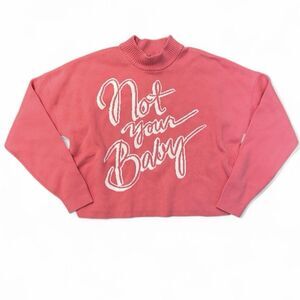 H&M Not Your Baby Cropped Sweater Pink Wmns Sz S Cotton Blend Pullover Mock Neck